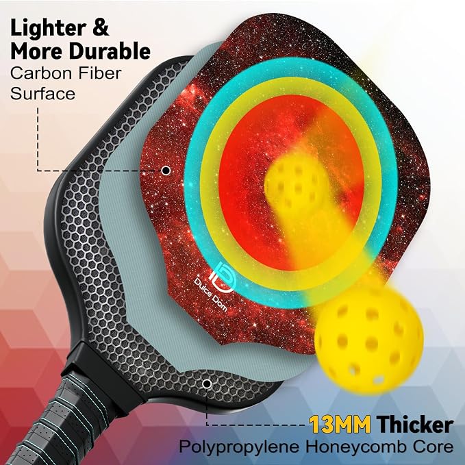 Dulce DOM Pickleball Paddles Set of 2/4 - USAPA Approved, 4 Indoor Outdoor Pickleball Balls, Fiberglass Surface Paddle Racket with Cover Bag, Ideal Training Equipment Gift for Men & Women