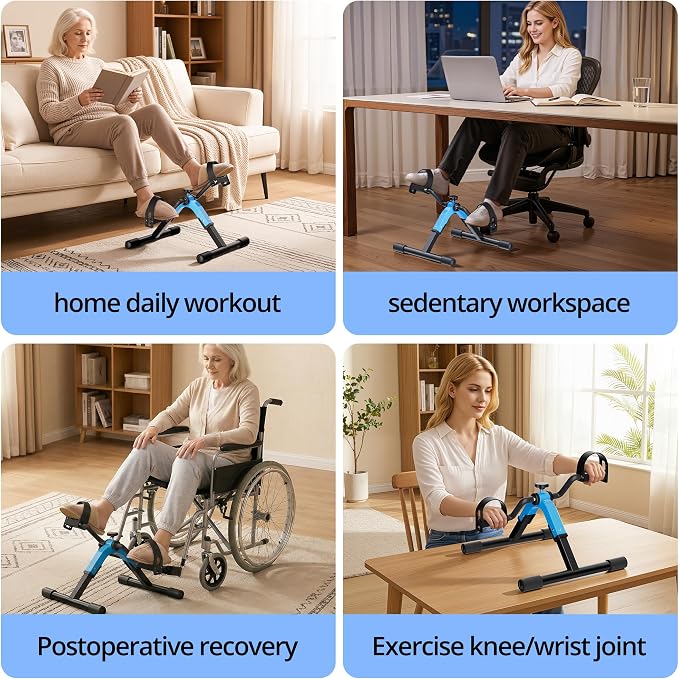 Folding Pedal Exerciser Mini Exercise Bike Under Desk Bike for Arms and Legs Workout, Portable Desk Bike Peddler Machine for Sedentary Officer & Seniors