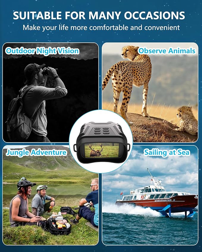 Night Vision Goggles, 4K Infrared Night Vision Binoculars for Adults, 3" Large Screen, 8X Digital Zoom, Adjustable IR Light, 32GB Card for Photos & Videos, for Camping, Hunting & Security