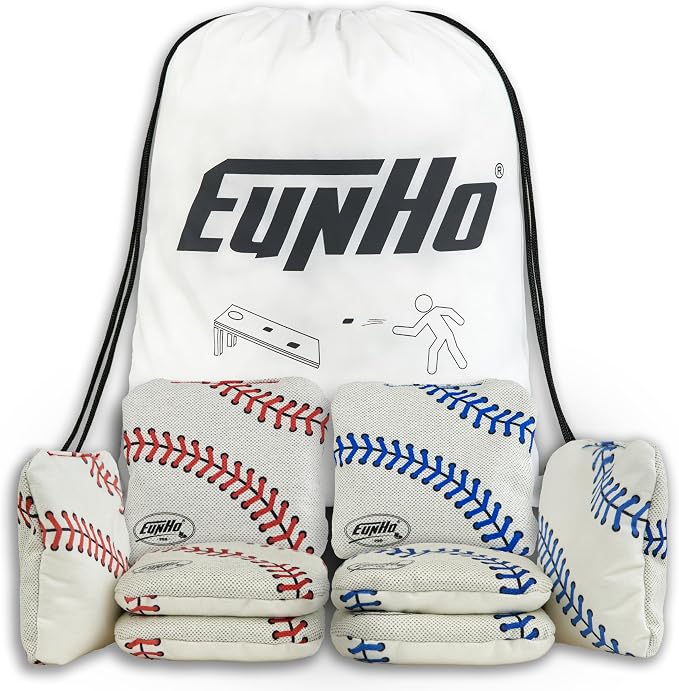EunHo Regulation Cornhole Bags Set of 8 - Dual Sided Slick and Stick Cornhole Bean Bags for Tossing Game Professional All Weather Pro Corn Hole Bags with Tote Bag