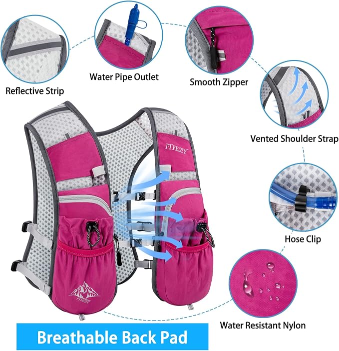 ITIEZY Running Vest for Women Men, 5L Hydration Backpack Lightweight Running Water Vest with Leak-Proof Bladder Sleeve for Marathon, Trail, Cycling, Hiking, Jogging
