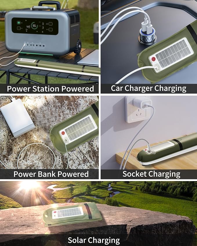 Solar Inflatable LED Tube Camping Light,Foldable Camping Lights Bars with USB Charging Built-in 4000mAh Battery for for Camping, Hiking, Travel Tent Lights