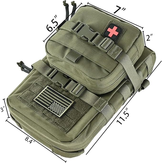 Tactical Mini Molle Hydration Pack,Molle Hydration Carrier with IFAK Pouch&US Flag&Med Patch,Hydropack for 2L Water Bladder