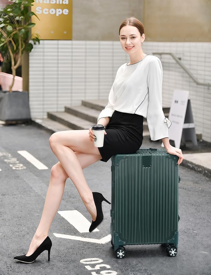 20 Inch Hard Shell Carry On Luggage, Zipperless Carry-on Suitcase with TSA Lock, Aluminum Frame & Spinner Wheels for Travel, 22x14x9 Airline Approved, Green