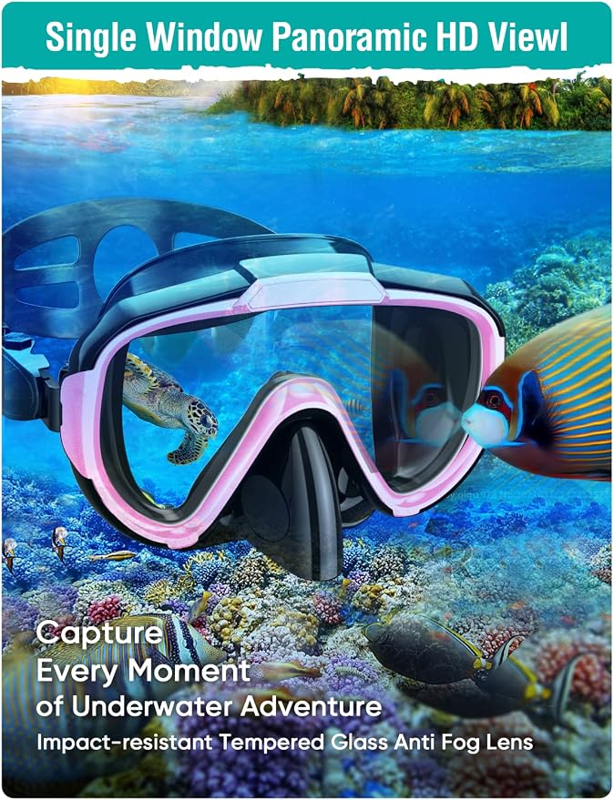 Seovediary Snorkel Set Adults Snorkeling Gear Anti-Fog Panoramic View Swim Mask Dry Top Snorkel Kit with Carry Bag for Snorkeling Scuba Diving Swimming Travel