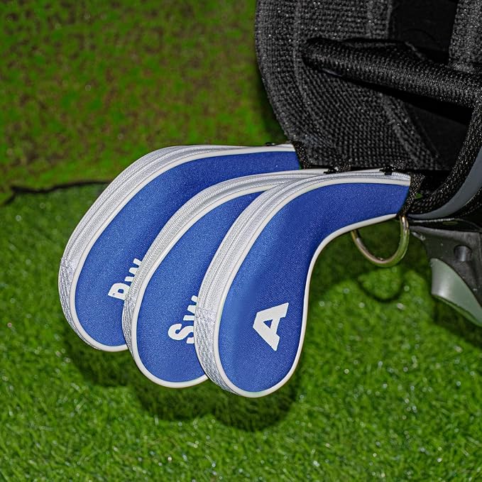 Golf Club 12pcs Thick Synthetic Zipper Long Neck Set Headcover Fit The Most Brands, Side Number Golf Iron Club Head Cover LW SW PW Covers #3,4,5,6,7,8,9