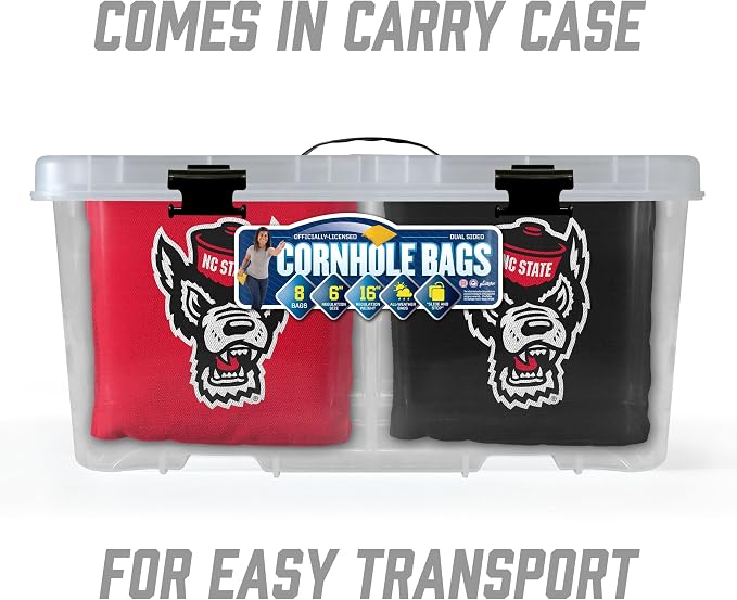 YouTheFan Officially-Licensed NCAA Set of 8 Cornhole Bags - All Weather Dual Sided Slide & Stop - Regulation Size with Carry case