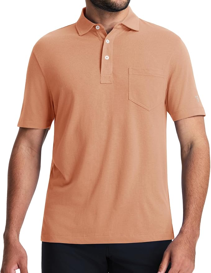 M MAELREG Mens Golf Shirts Short Sleeve Lightweight Soft Cotton Blend with Pocket Summer Casual Daily Wear
