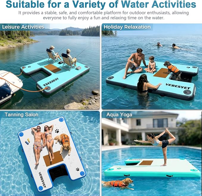 Inflatable Dock with Water Ramp, 6 inch Thick Non-Slip Inflatable Floating Dock for Dogs & Adults, Durable Drop-Stitch Floating Dock Platform for Lake, Ocean, Swimming & Fishing