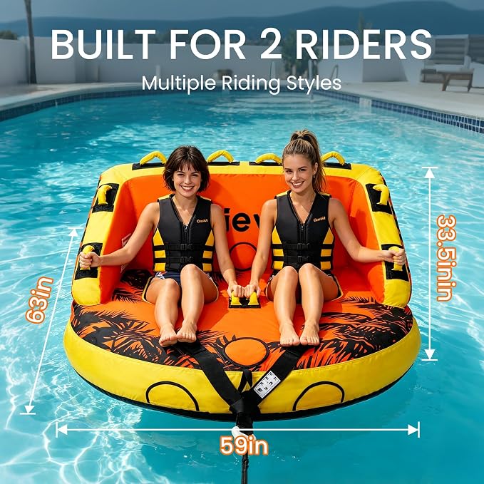 2 Person Towable Tubes for Boating, Inflatable Boat Tube Sofa Style, Water Sports Tubes for Boats to Pull, Dual Tow Points, Heavy Duty Nylon Cover PVC Towable Tube for Lake