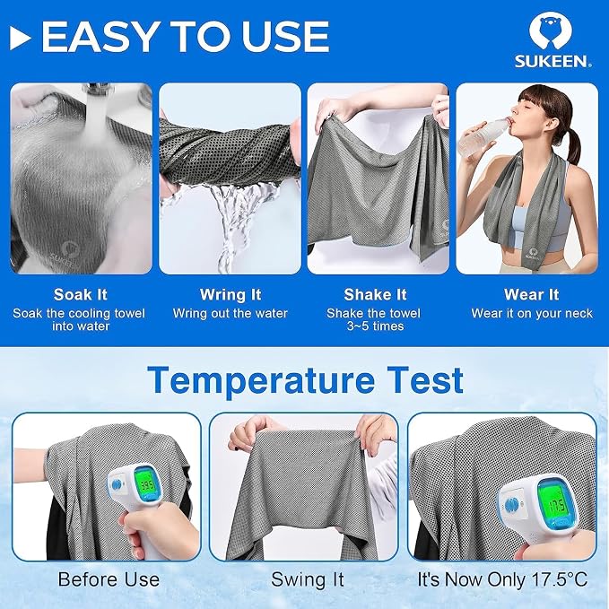 Sukeen Cooling Towels for Neck and Face(40"x12"), Cool Towels for Neck, Cooling Towels for Hot Weather, Sweat Towel for Gym, Workout, Sports, Green Dark Gray 20Pcs