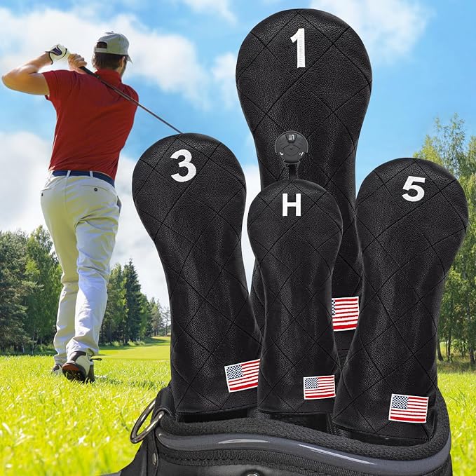 Golf Club Covers for Driver, Fairway, Hybrids - 3 Options - Golf Driver Headcover/Golf Fairway Wood Head Cover/Hybrid Headcover for Men/Women Golfer