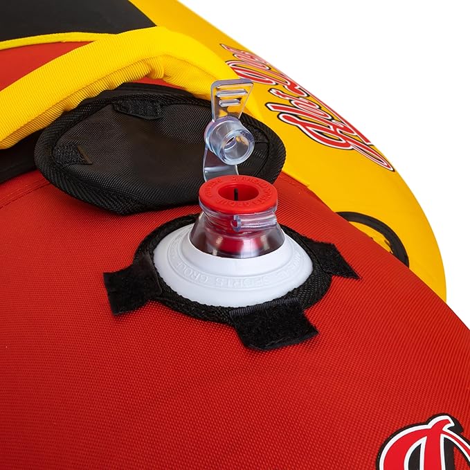 Airhead Hot Dog Towable Tube for Boating, 1-5 Rider Inflatable Boat Tube for Water Tubing, Full Nylon Cover, EVA Padding, Foam Padded Handles w/Neoprene Knuckle Guard, Speed Safety Valve