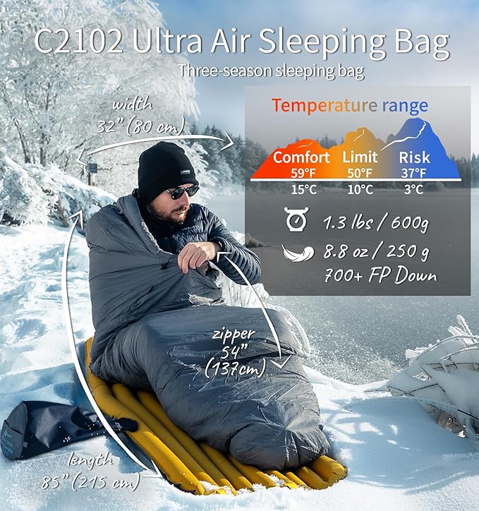 Litume Ultra Compact Down 3 Season Mummy Sleeping Bag, 700 Fill Power Sleep Sack for 3 Season, Ultra Lightweight, Compact and Portable, for Hiking Traveling Camping Backpacking Adult Outdoor Durable