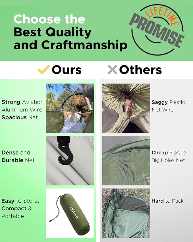 Sunyear Camping Hammock with Spacious Net, Single/Double,Outdoor&Indoor