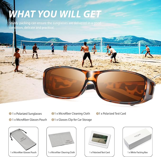URUMQI Polarized Sunglasses Fit Over Glasses for Men Women, Wraparound Sun Glasses UV400 Protection for Driving Fishing