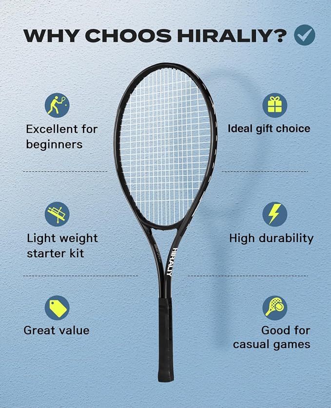 HIRALIY Tennis Rackets 2 Pack for Adults Beginners - 27 Inch Lightweight Aluminum Tennis Racquet Set with 3 Balls & Carry Bag - Vibration Dampening & Large Sweet Spot for Men Women Couples