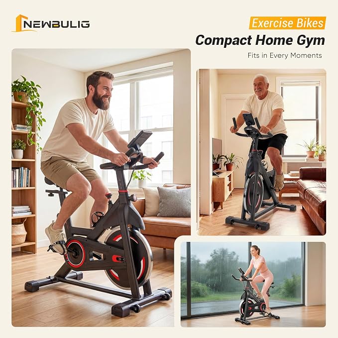 NEWBULIG Exercise Bike with APP, Stationary Bikes for Home, Workout Bike for Adults & Seniors, Cycle Machine, Adjustable Height and Resistance, Low Noise, 265lbs Weight Capacity, Easy Assembly