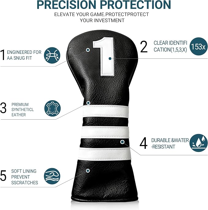 Golf Club Covers Set for Woods & Irons | Waterproof Magnetic Golf Iron Covers | Driver Wood Headcover | Durable Leather Protectors with Double-Sided Embroidery