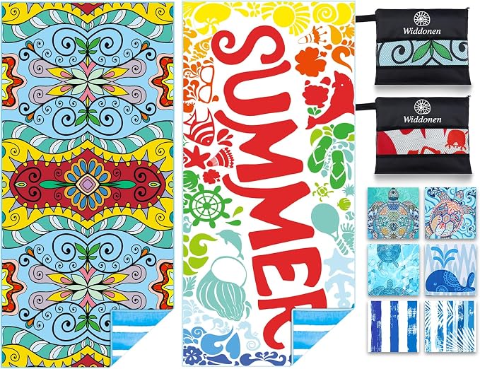 Widdonen Microfiber Lightweight Beach Towel Sand Free Quick Dry Absorbent Thin Compact Towels for Swimming Pool Camping Beach Accessories Large Easy Pack Travel Things for Vacation Essentials Gift