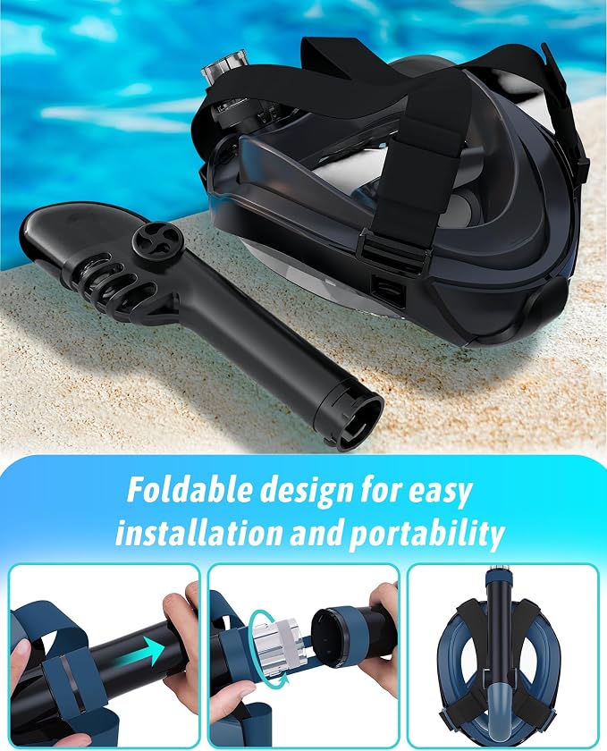 Full Face Snorkel Mask for Adults, 218° Panoramic Anti-Fog Snorkeling Gear with Dry Top System & Camera Mount, Foldable Anti-Leak Design for Travel, Swimming & Ocean Snorkeling