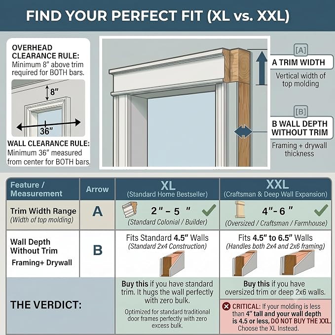 Ultimate Body Press XL Doorway Pull Up bar with Elevated bar & Adjustable Width