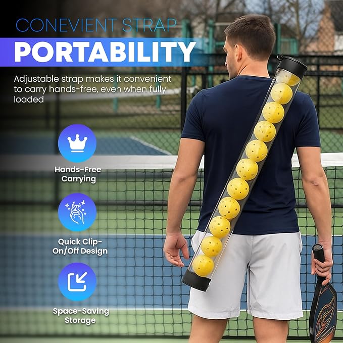 Collapsible Pickleball Pickup Tube for Pickleballs - Holds 17 Balls, Portable Pickleball Retriever Tool