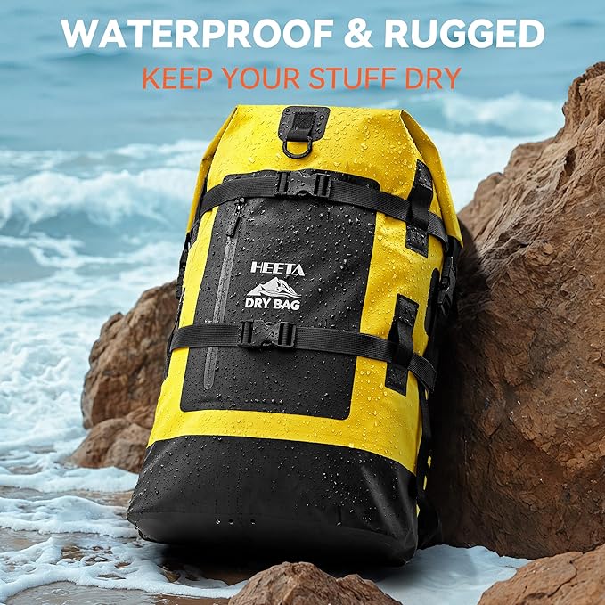HEETA Dry Bags Waterproof Backpack 40L for Men & Women, Roll Top Heavy Duty Cushioned Hiking Backpack for Kayaking Boating Paddle Boarding Fishing Travel Camping Beach Vacation Cruise Ship Essentials