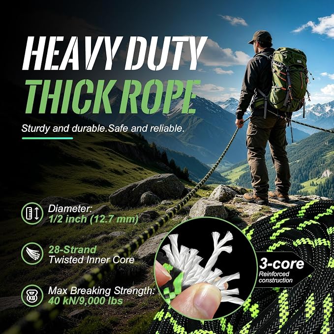 10mm/12.7mm Arborist Rope,3825lbs-9000lbs Double Braided Arborist Bull Rope for Tree Rigging & Pulling,Heavy Duty Rope for Tree Work,Rappelling, Swing Sailing Hiking Camping