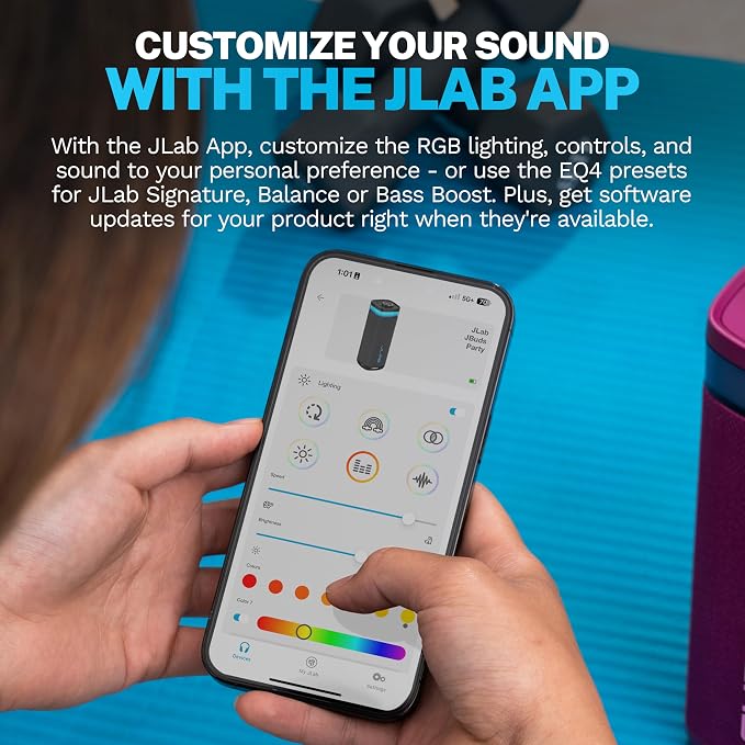 JLab, JBuds Party, Portable Bluetooth Speaker, Waterproof Outdoor Speaker, RGB Lighting, Multi-Speaker Connect, Mulberry
