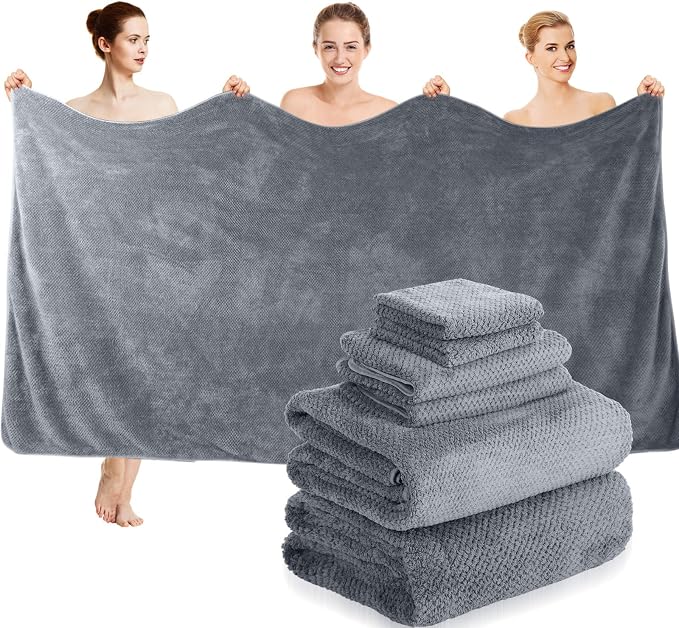Peryiter Oversized Bath Towels Set of 6 for Adults 40x80 Inches Extra Large Bath Towel Sets Bathroom Sheets Jumbo Shower Towels Quick Dry Absorbent Soft Microfiber for Adults(Gray)