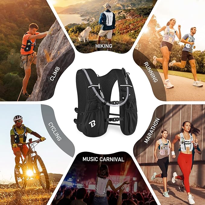 BECOJADDE Running Vest Hydration Backpack for Men Women, 5L Lightweight Running Backpack Hydration Pack for Marathon, Trail, Cycling, Hiking, Jogging