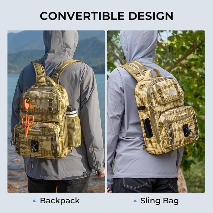 KastKing BaitSpace Fishing Sling Bag, Fishing Backpack with Rod & Beverage Holder, Tackle Bag for Fishing Gear