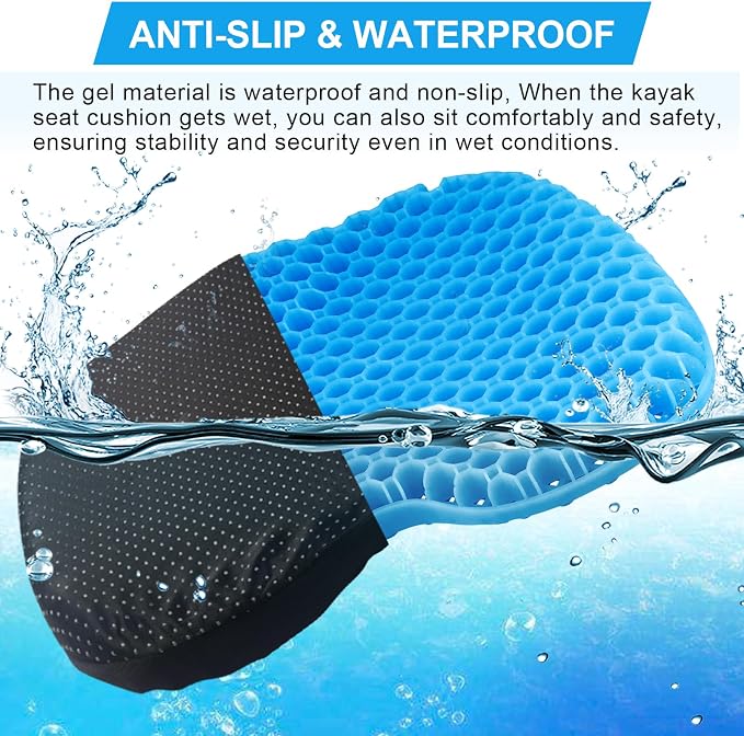 Anti-Slip Kayak Seat Cushion, Waterproof Thicken Gel Kayak Seat Pad with Non-Slip Cover, Canoe Seat Cushion Kayak Accessories Kayak Canoe Boat Equipment