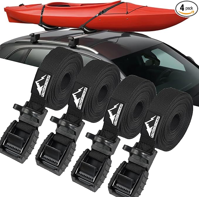 4PK 1" x15ft Surfboard Tie Down Straps Heavy Duty Roof Rack Lashing Straps | 700lbs max break strength cambuckle cords;safely secure kayaks,canoes,SUP paddle boards,and cargo without any paint scratches