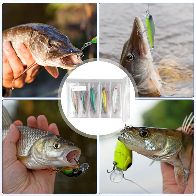 Fishing Lures Kit Crankbait Minnow Hard Bait Set Deep Diving Jerkbait Swimbait Popper Pencil Walleye Lures Artificial Fishing Bait for Bass Trout Redfish Saltwater Freshwater Fishing Lure