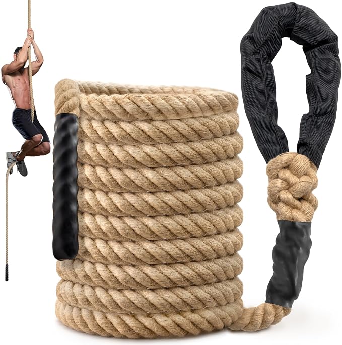 Climbing Rope Gym Workout - 10FT 15FT 20FT 25FT 30FT 35FT Heavy Duty Jute Thick Ropes for Adults Strength Training Outdoor Tree Swing Indoor Home Fitness Exercise - 1.5 Inch