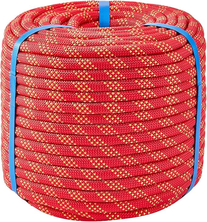 1/2 Inch 50ft Double Braided Polyester Arborist Rope, Heavy Duty Nylon Rope for Anchor, Tree Work, Cargo, Pulling, Sailing(Red)