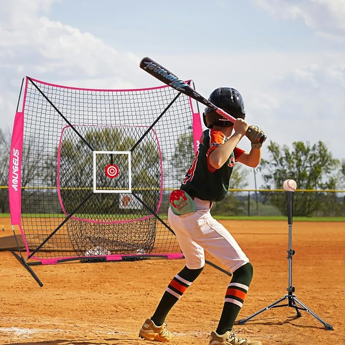 6'X6' Baseball Softball Practice Net,Pitching Net,Batting Net,with Bonus Strike Zone,Target and Bow Frame,for Hitting,Pitching,Catching