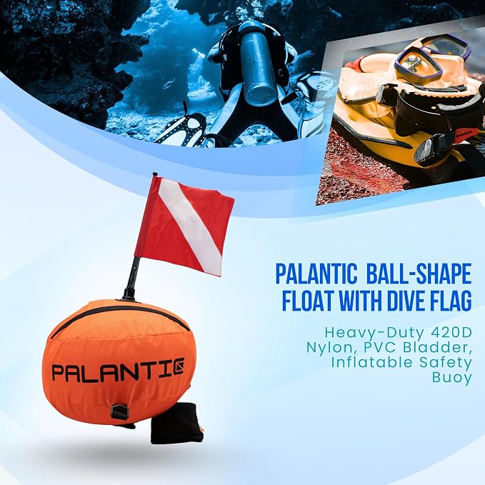 Scuba Choice Spearfishing Buoy Float with Dive Flag - High-Visibility, Durable 420D Nylon Cover, PVC Bladder for Scuba Diving & Freediving