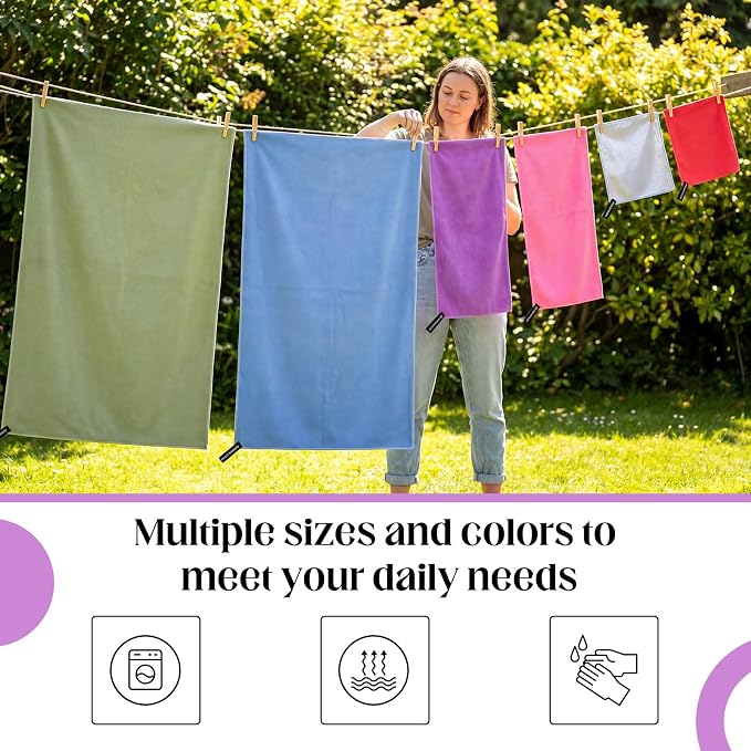 Batiyeer 6 Pcs Quick Dry Camping Towel Set 3 Sizes Microfiber Travel Towel with 2 Mesh Bags, Lightweight Ultra Absorbent Gym Beach Towels for Swimming, Hiking, Yoga, Backpacking, 6 Colors (Bright)