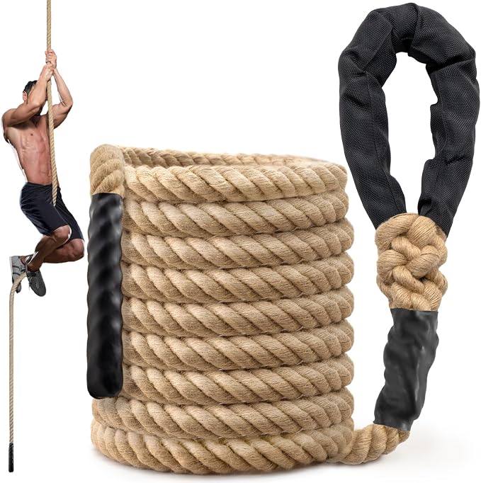 Climbing Rope Gym Workout - 10FT 15FT 20FT 25FT 30FT 35FT Heavy Duty Jute Thick Ropes for Adults Strength Training Outdoor Tree Swing Indoor Home Fitness Exercise - 1.5 Inch