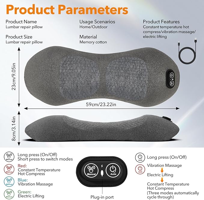 Smooth Spine Triple Fusion Back Massager with Heat - Sciatica Pain Relief & Spine Decompression Device, Deep Tissue Massager for Lower Back Pain, Office Chair and Home Use