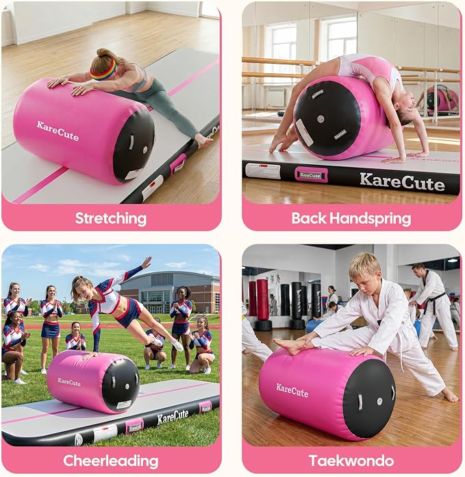Gymnastics Air Barrel Roller, Inflatable Octagon Tumbling Mat, Tumble Track Equipment for Kids, Cheerleading & Back Handspring Training for Home Gym without Pump