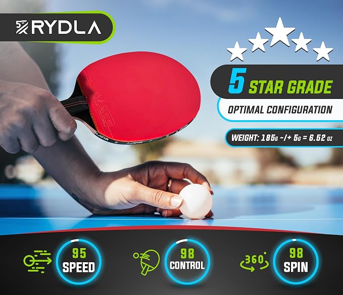 Professional Ping Pong Paddle – A Table Tennis Racket to Take Your Skill to the Next Level with Carbon Fiber Technology & Ergonomic Design – Premium Rubber & Sponge for Powerfull Speed & Spin.