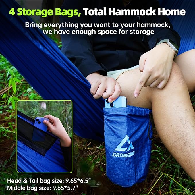 Camping Hammock with Mosquito Net – Portable Parachute Nylon Hammock Tent with Tree Straps, Camp Rope & Stake - for Hiking, Backpacking, Travel, Backyard, Beach – Holds Up to 500lbs (Blue)
