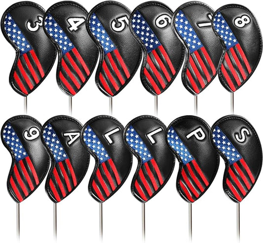 FINGER TEN Premium Synthetic Leather Stylish Iron & Wedge Golf Head Covers Value 12 Piece Set, Embroidered Labels & Fits Most Clubs Gift Set, Travel Protection Accessories