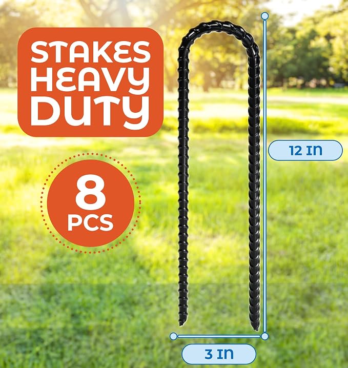 Happin® 12 Inch Trampoline Anchors, Trampoline Stakes, Ground Stakes Heavy Duty, Ground Anchors Screw in, Trampolines Accessories, Tent Anchors, Yard Spikes, Galvanized Steel (8 Pack, Black)