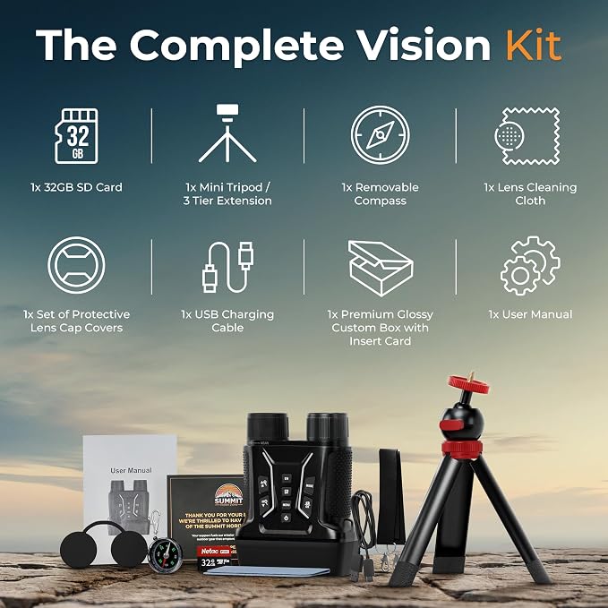 4K Night Vision Goggles for Adults, Infrared Binoculars with 36MP Camera & 4.5" Screen 8X Digital Zoom 4500mAh Rechargeable Battery 32GB TF Card Tripod Compass 1300ft Range Ideal for Hunting & Camping