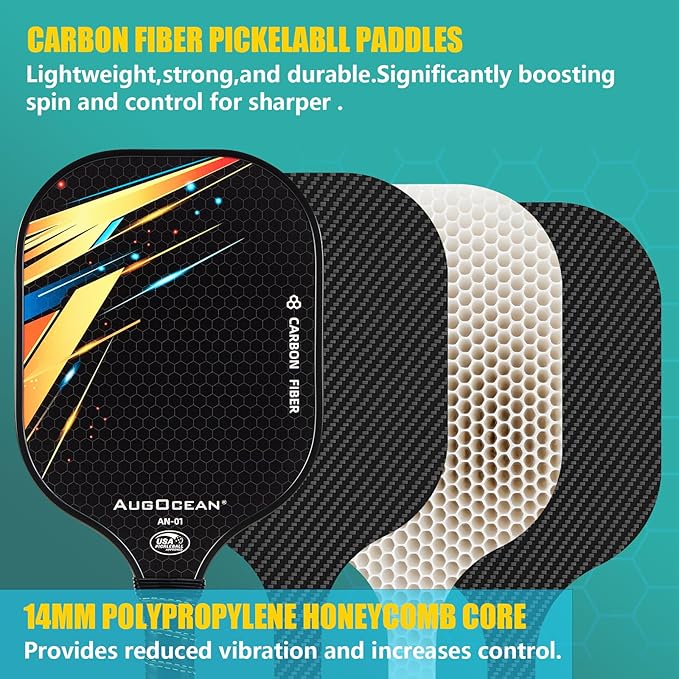 Pickleball Paddle,Pickleball Paddles-3K Raw Carbon Fiber Pickle Ball Paddle Surface with Great Grit & Spin,T700 Pickleball Racket with Excellent Power,Control and Balance,USAPA Approved